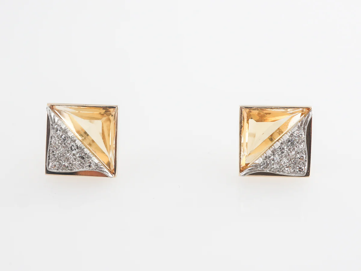 Vintage Citrine and Diamond Earrings in Yellow Gold - Image 4