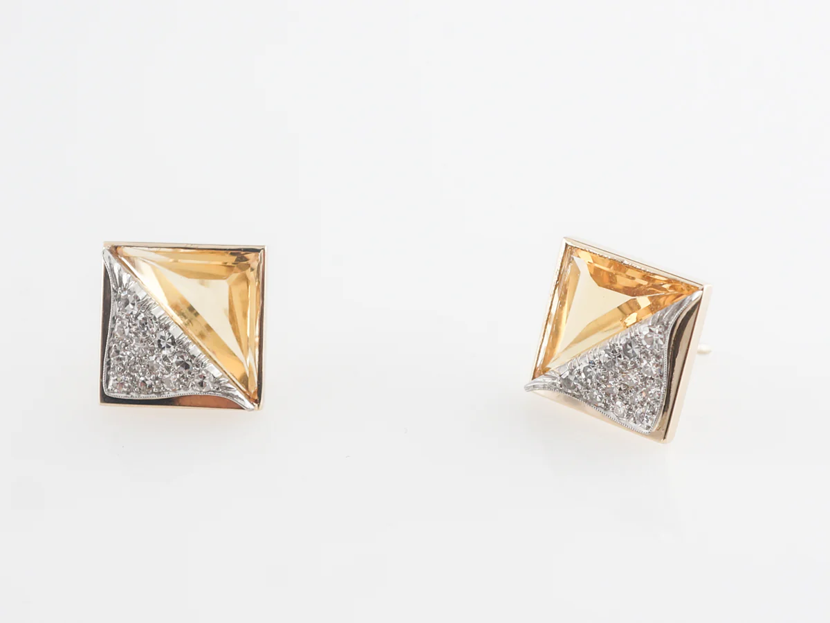 Vintage Citrine and Diamond Earrings in Yellow Gold - Image 5