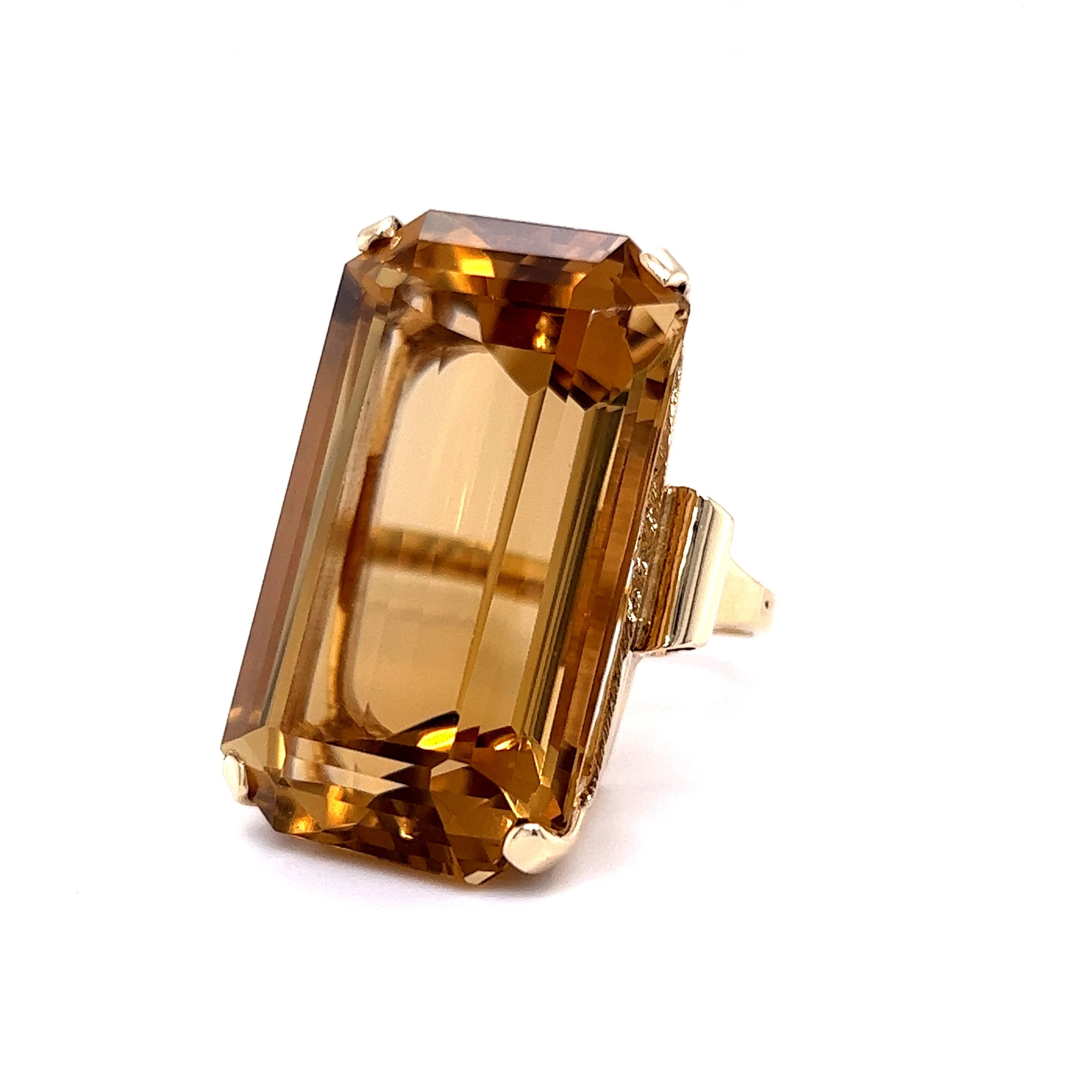 Vintage Citrine Cocktail Ring 64 Carats in 14k Yellow Gold - Image 2