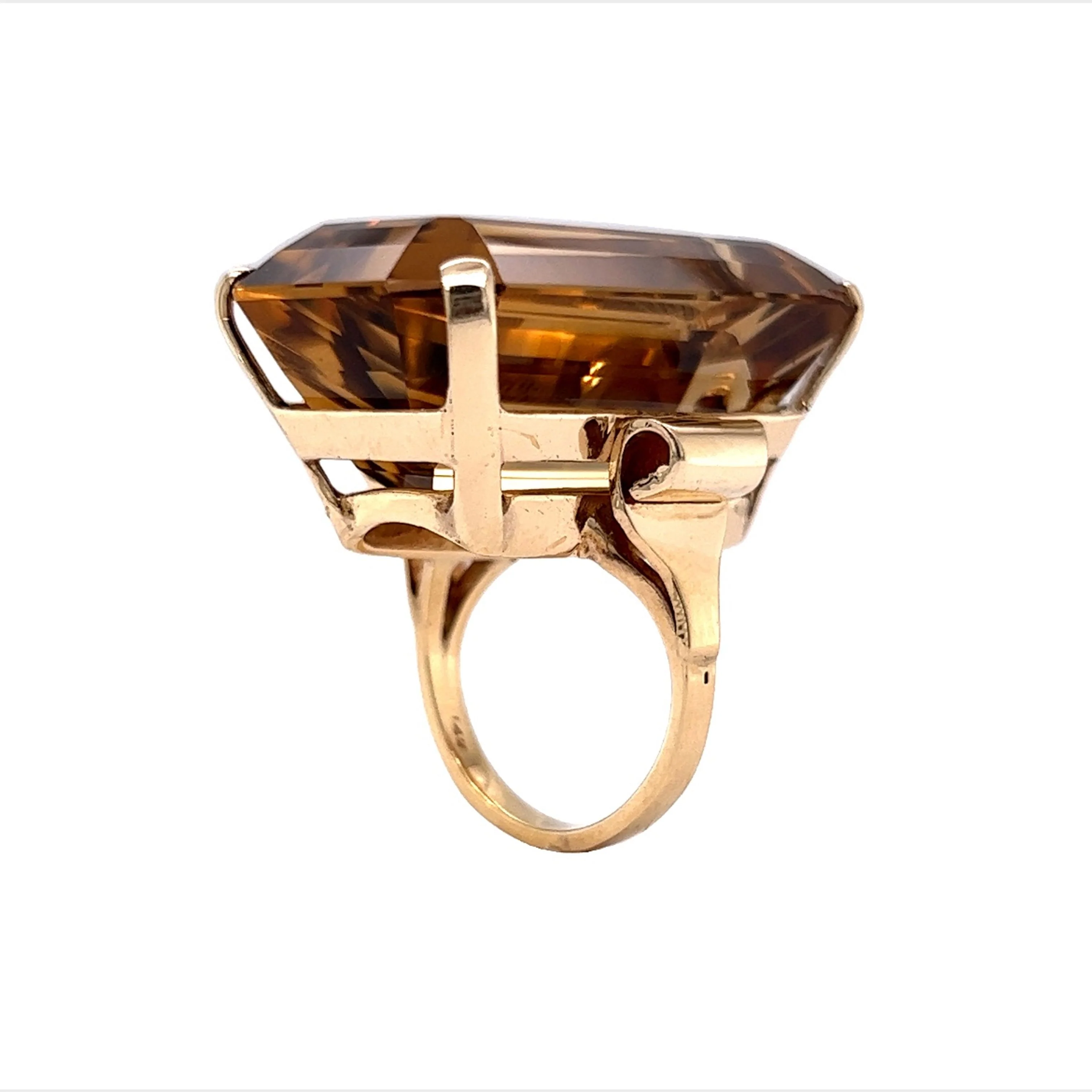 Vintage Citrine Cocktail Ring 64 Carats in 14k Yellow Gold - Image 5