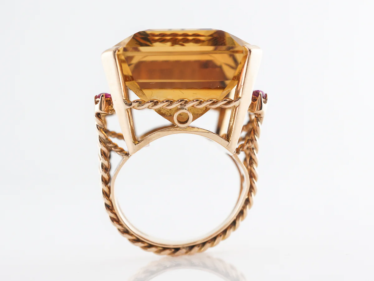 Vintage Citrine Cocktail Ring w/ Rubies in 18k Yellow Gold - Image 3