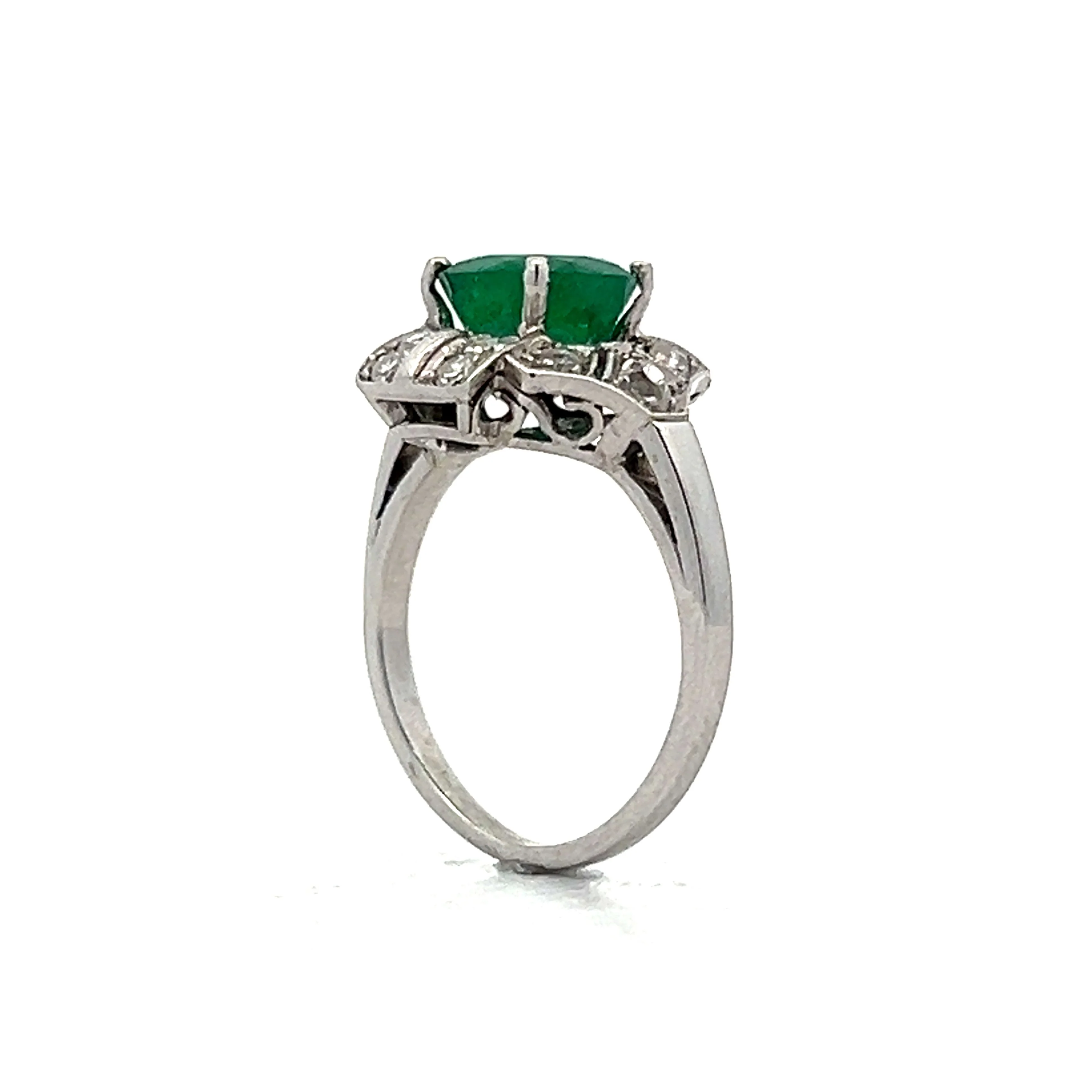 Vintage Cocktail Ring Mid-Century 1.47 Round Brilliant Cut Emerald & Diamonds in Platinum - Image 4