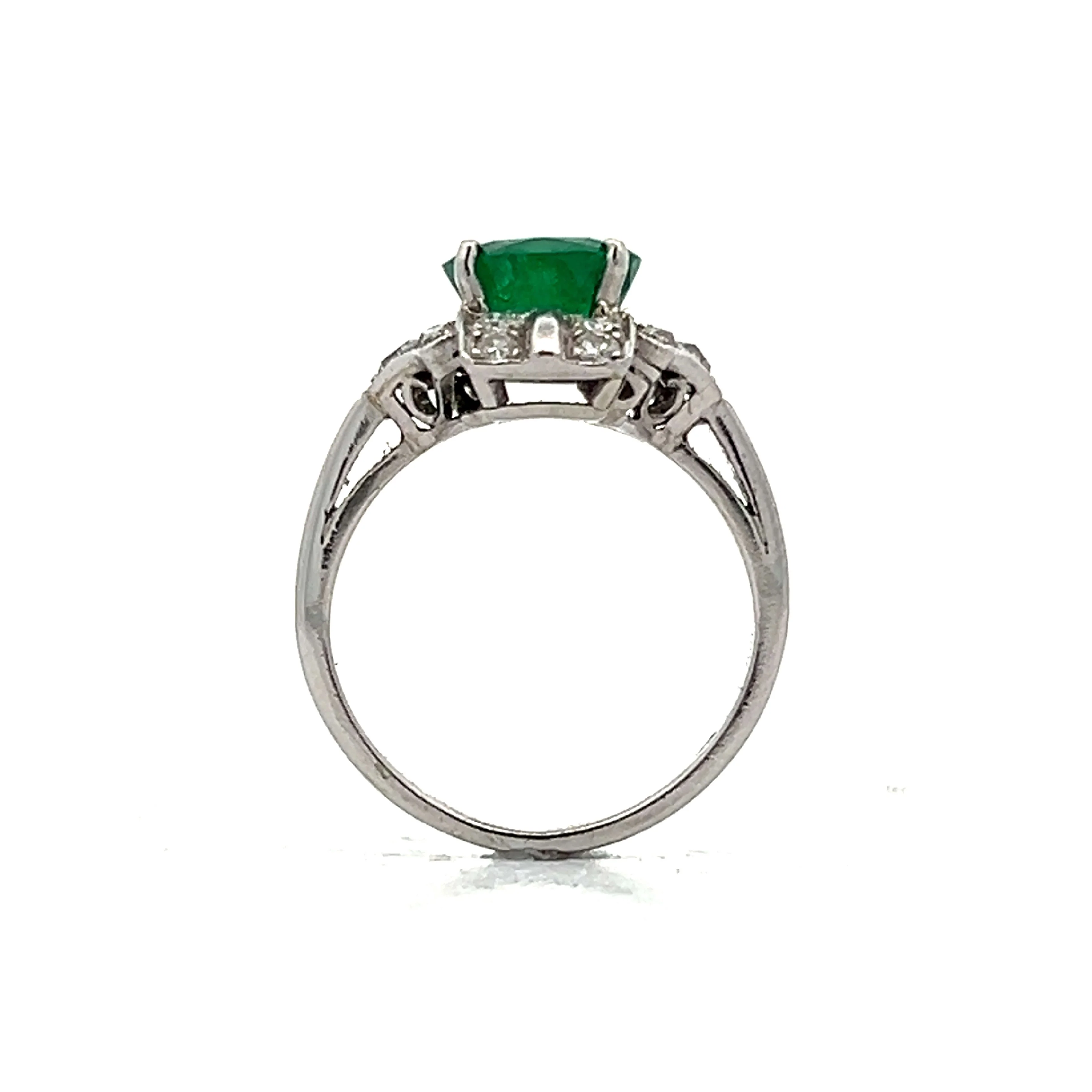Vintage Cocktail Ring Mid-Century 1.47 Round Brilliant Cut Emerald & Diamonds in Platinum - Image 5