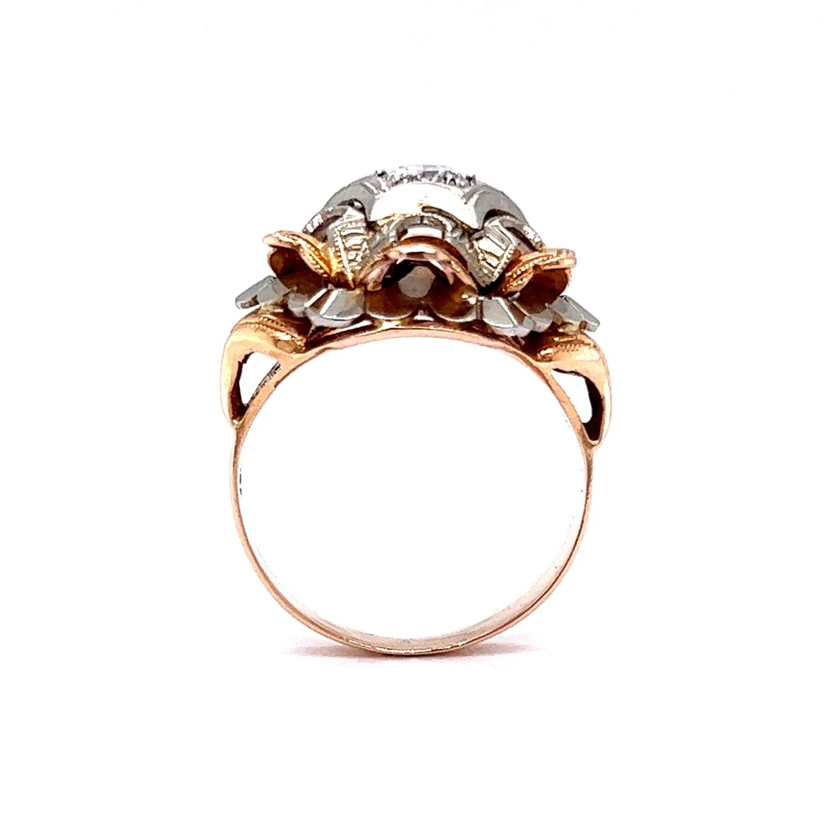 Vintage Cocktail Ring .40 Round Brilliant Cut Diamond in 18K White & Rose Gold - Image 4