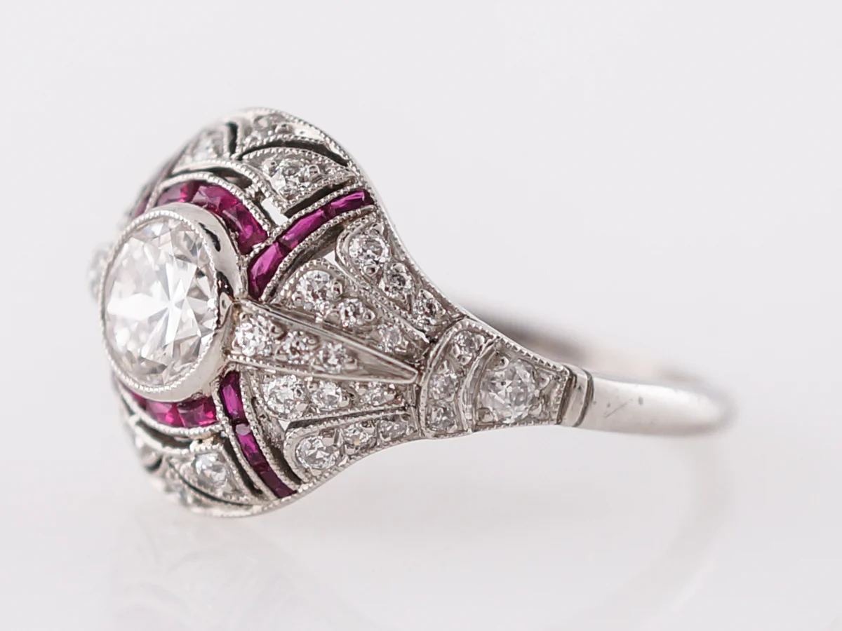 Vintage Cocktail Ring Art Deco .74 Old European Cut Diamond in Platinum - Image 2