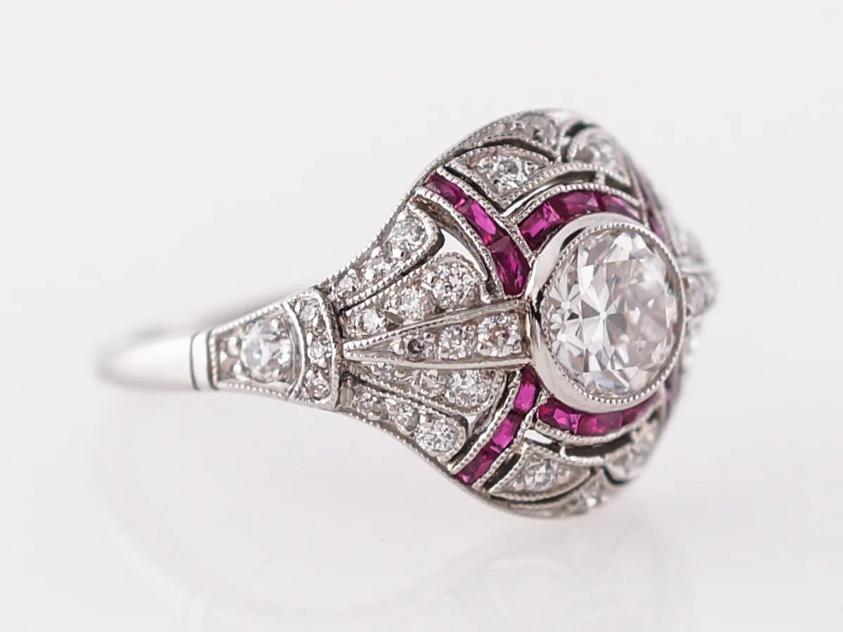 Vintage Cocktail Ring Art Deco .74 Old European Cut Diamond in Platinum - Image 3