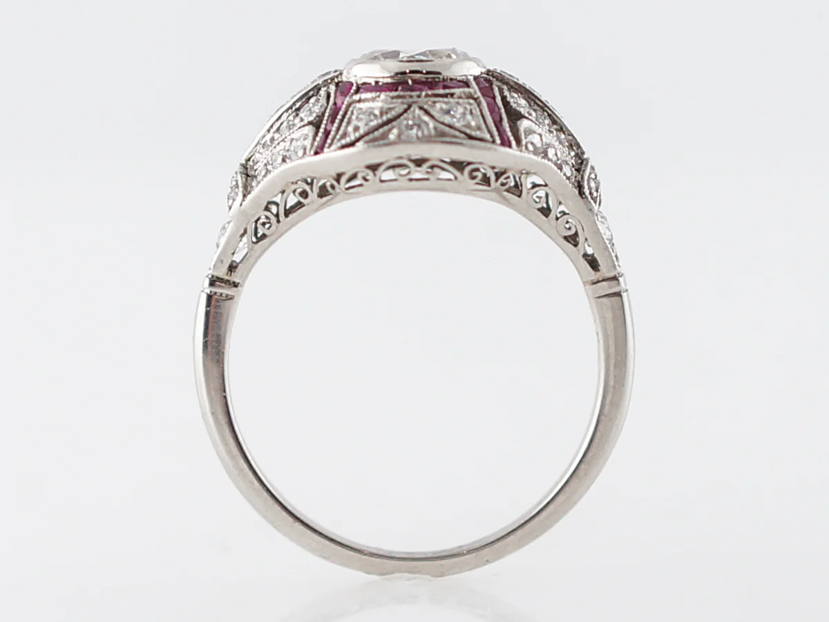 Vintage Cocktail Ring Art Deco .74 Old European Cut Diamond in Platinum - Image 4