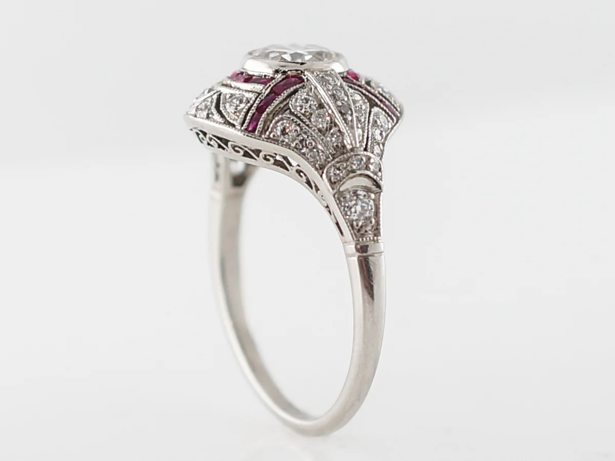 Vintage Cocktail Ring Art Deco .74 Old European Cut Diamond in Platinum - Image 5