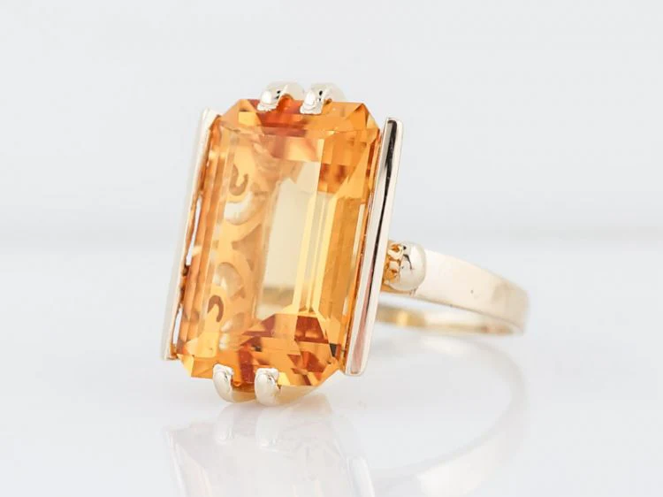 Vintage Cocktail Ring Mid-Century 10.33 Emerald Cut Citrine in 14k Yellow Gold - Image 3