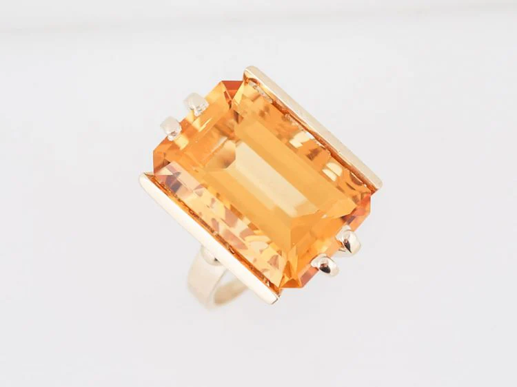 Vintage Cocktail Ring Mid-Century 10.33 Emerald Cut Citrine in 14k Yellow Gold - Image 4