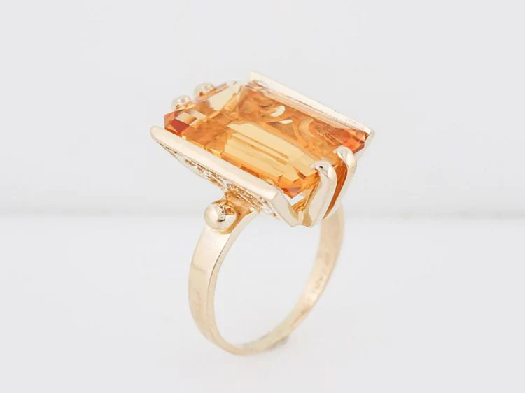Vintage Cocktail Ring Mid-Century 10.33 Emerald Cut Citrine in 14k Yellow Gold - Image 5