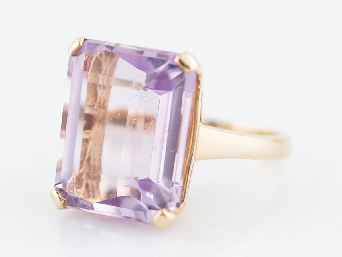 Vintage Cocktail Ring Mid-Century 12.00 Emerald Cut Amethyst in 14k Yellow Gold - Image 2