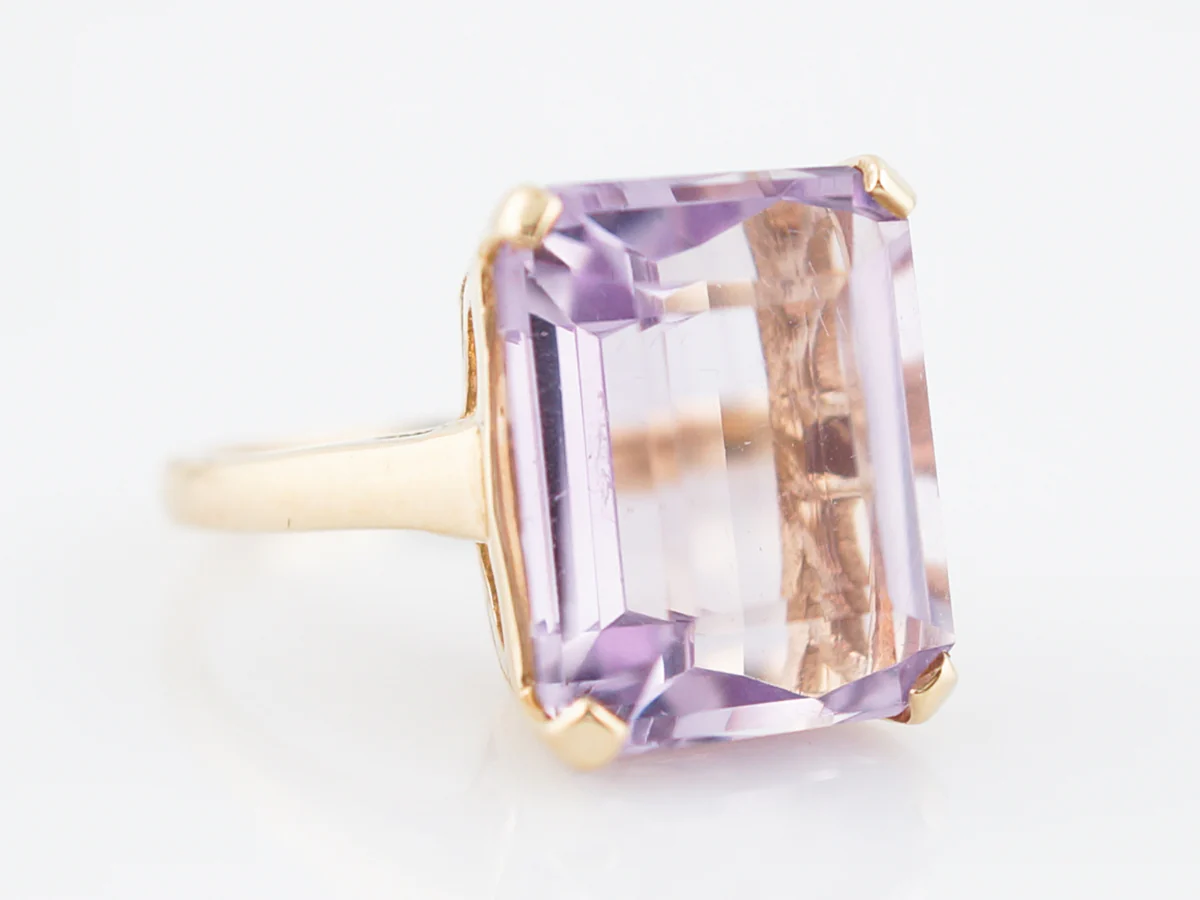 Vintage Cocktail Ring Mid-Century 12.00 Emerald Cut Amethyst in 14k Yellow Gold - Image 3