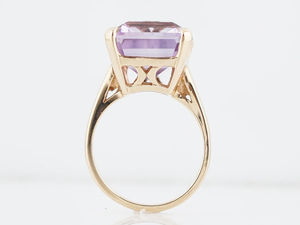 Vintage Cocktail Ring Mid-Century 12.00 Emerald Cut Amethyst in 14k Yellow Gold - Image 4