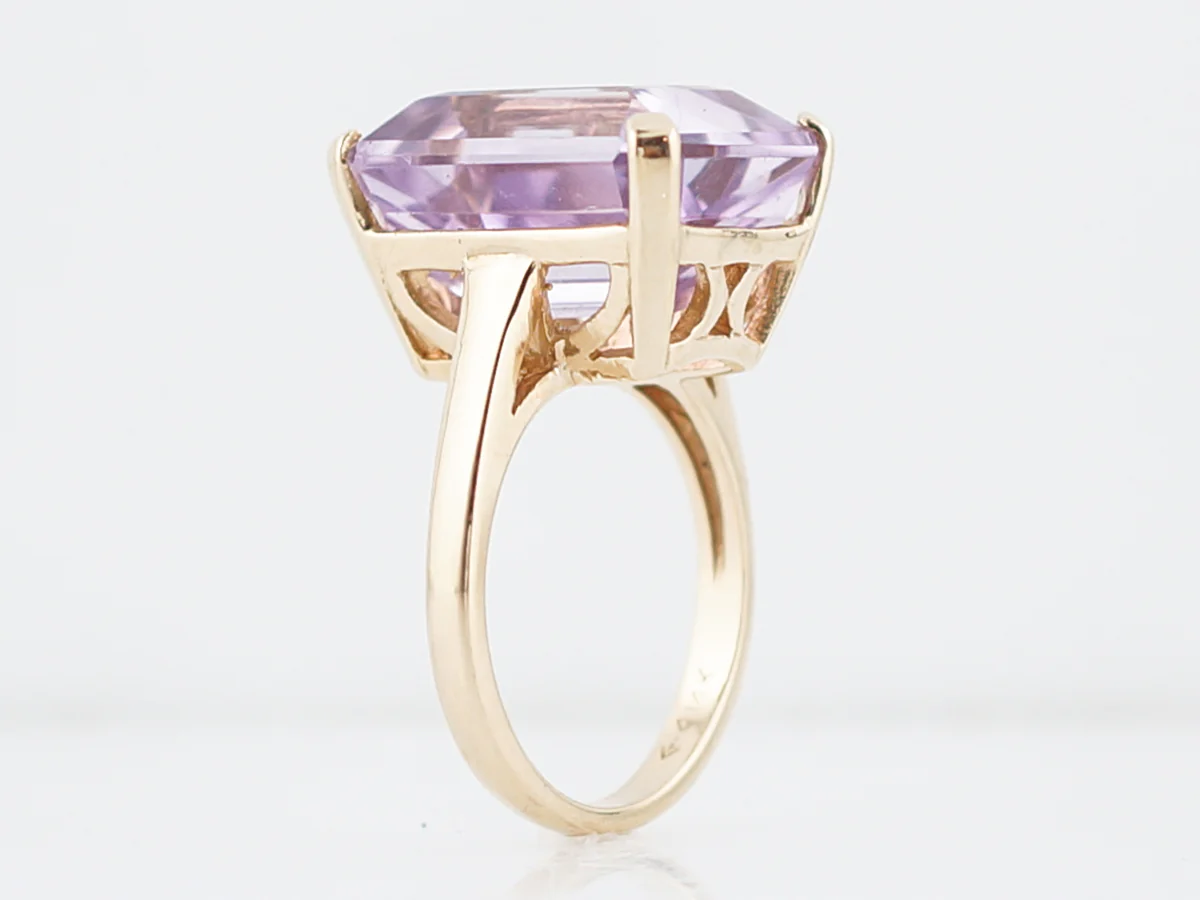 Vintage Cocktail Ring Mid-Century 12.00 Emerald Cut Amethyst in 14k Yellow Gold - Image 5