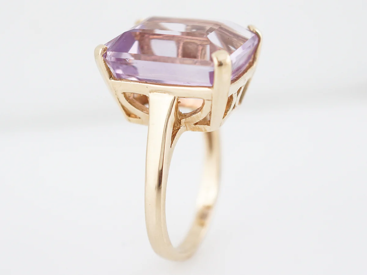 Vintage Cocktail Ring Mid-Century 12.00 Emerald Cut Amethyst in 14k Yellow Gold - Image 6