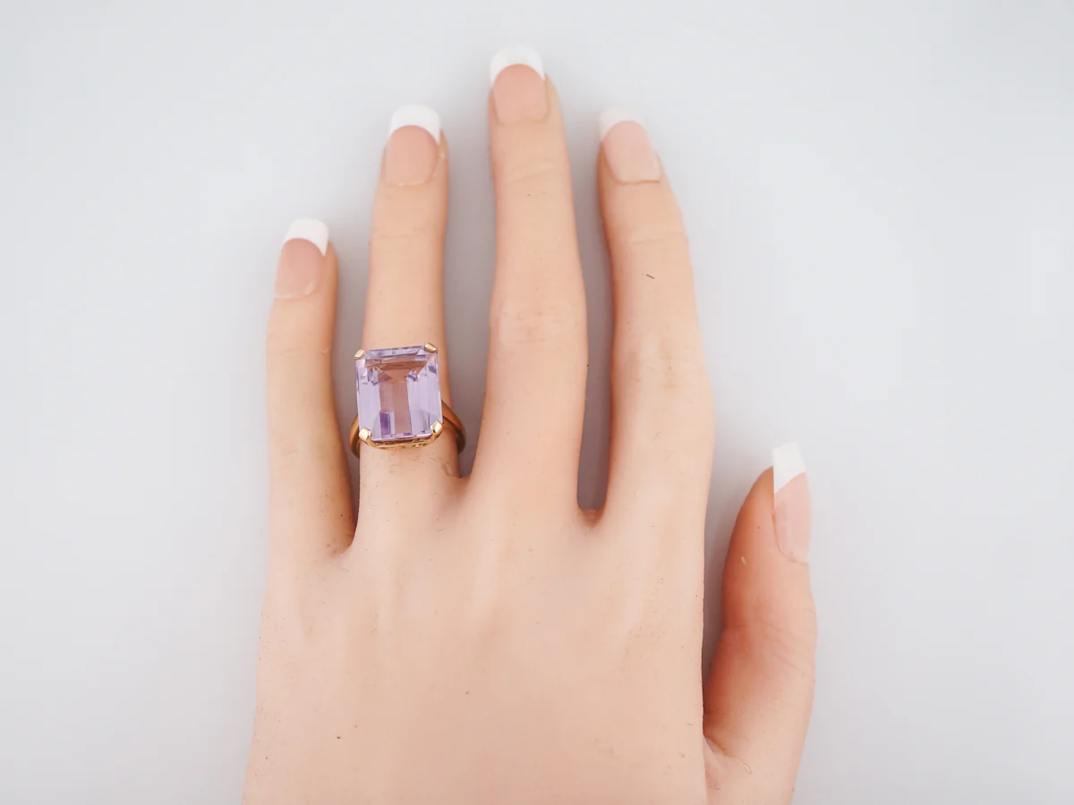 Vintage Cocktail Ring Mid-Century 12.00 Emerald Cut Amethyst in 14k Yellow Gold - Image 7