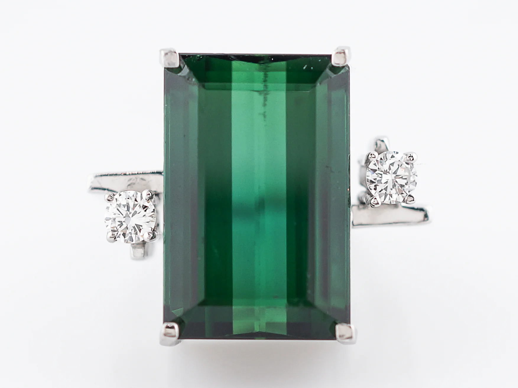 Vintage Cocktail Ring Mid-Century 12.91 Rectangle Cut Chrome Tourmaline in 14k White Gold
