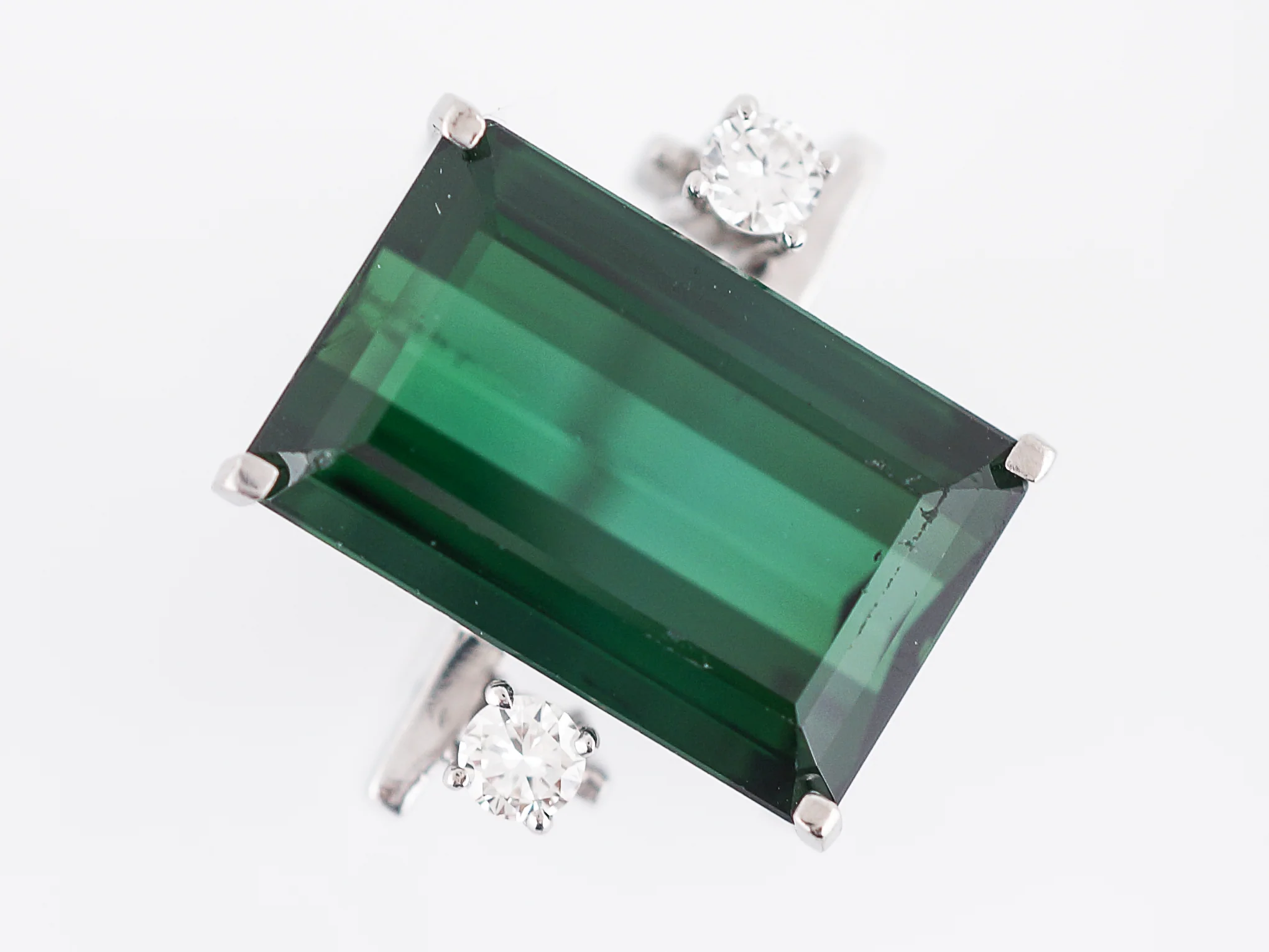 Vintage Cocktail Ring Mid-Century 12.91 Rectangle Cut Chrome Tourmaline in 14k White Gold - Image 7