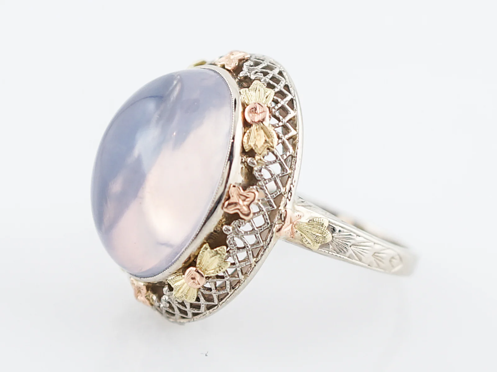 Vintage Cocktail Ring Mid-Century 13.34 Cabochon Cut Moonstone in 14k Yellow Gold - Image 2