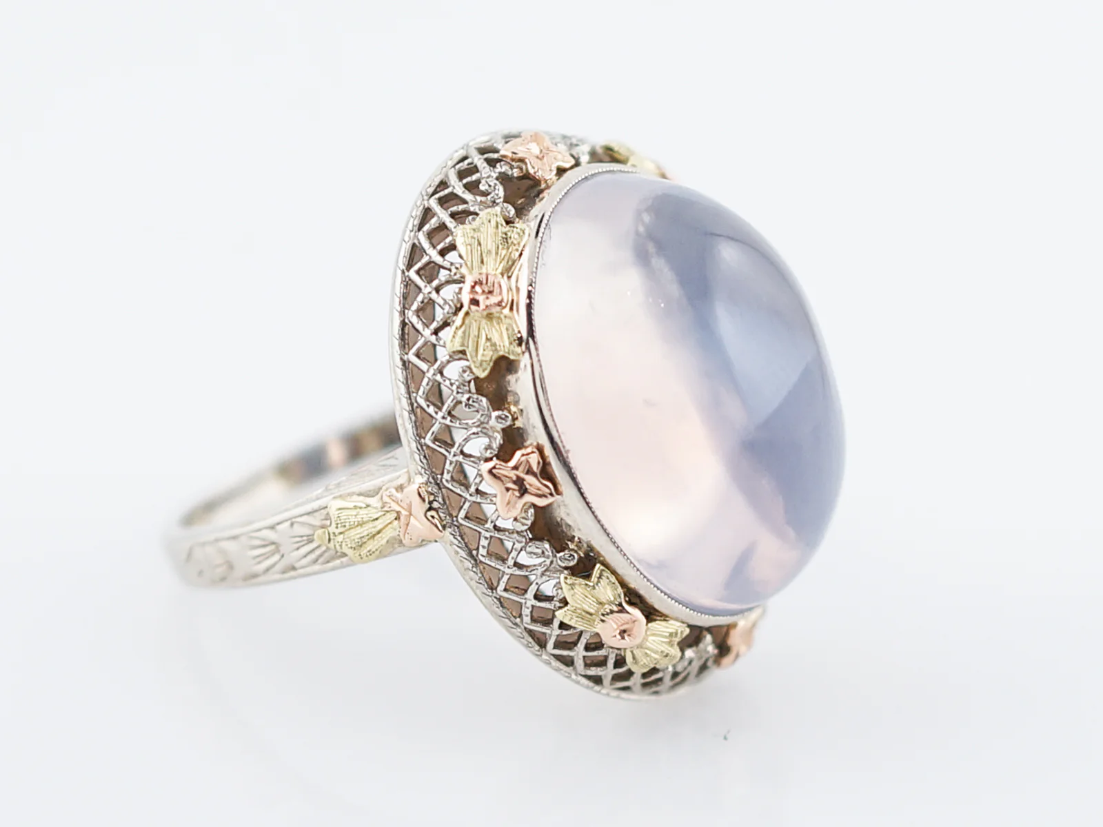 Vintage Cocktail Ring Mid-Century 13.34 Cabochon Cut Moonstone in 14k Yellow Gold - Image 3