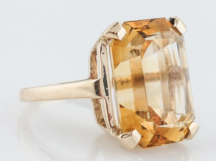 Vintage Cocktail Ring Mid-Century 15.42 Emerald Cut Citrine in 14k Yellow Gold - Image 2