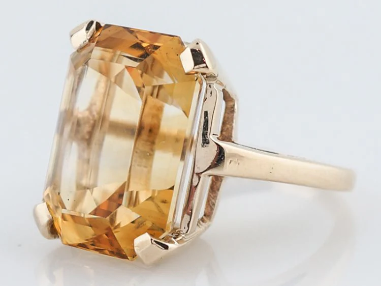 Vintage Cocktail Ring Mid-Century 15.42 Emerald Cut Citrine in 14k Yellow Gold - Image 3