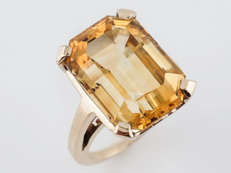 Vintage Cocktail Ring Mid-Century 15.42 Emerald Cut Citrine in 14k Yellow Gold - Image 4