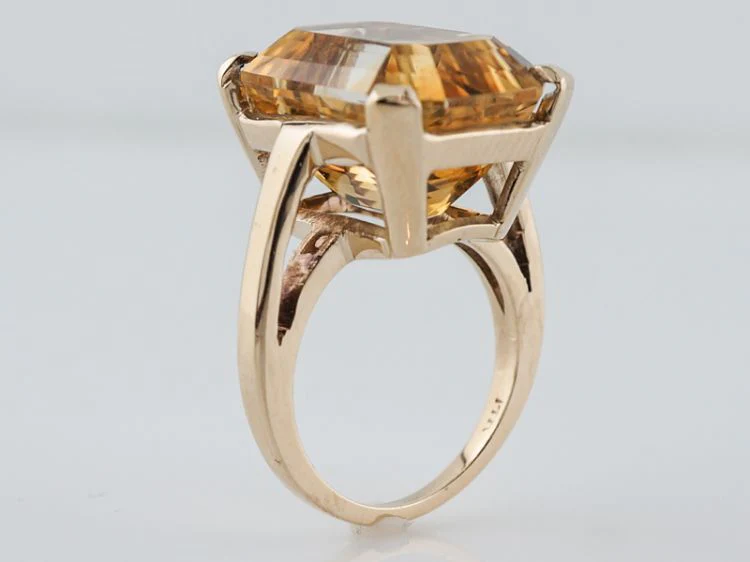 Vintage Cocktail Ring Mid-Century 15.42 Emerald Cut Citrine in 14k Yellow Gold - Image 5