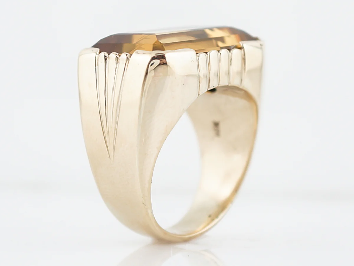 Vintage Cocktail Ring Mid-Century 18.77 Emerald Cut Citrine in 18K Yellow Gold - Image 5