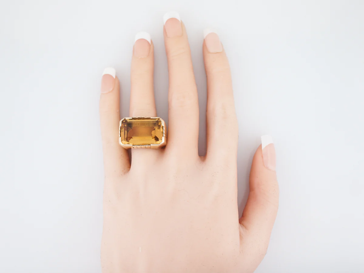 Vintage Cocktail Ring Mid-Century 18.77 Emerald Cut Citrine in 18K Yellow Gold - Image 6