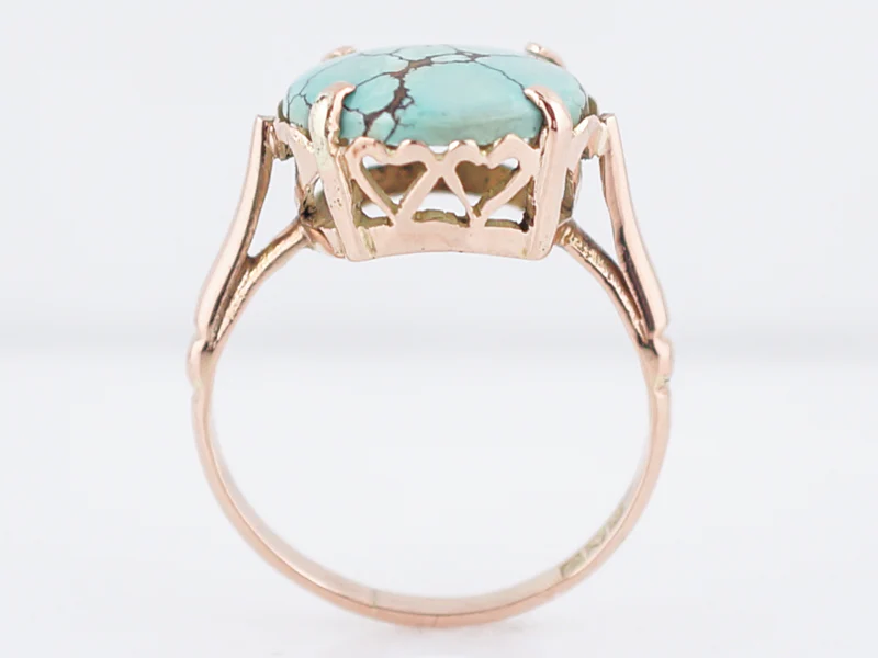 Vintage Cocktail Ring Mid-Century 3.85 Cabochon Cut Turquoise in 14k Rose Gold - Image 4