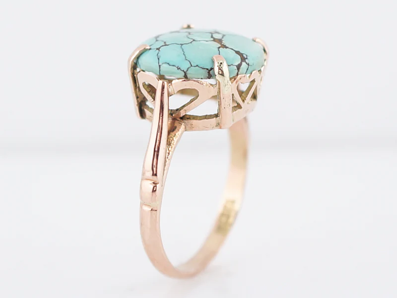 Vintage Cocktail Ring Mid-Century 3.85 Cabochon Cut Turquoise in 14k Rose Gold - Image 5