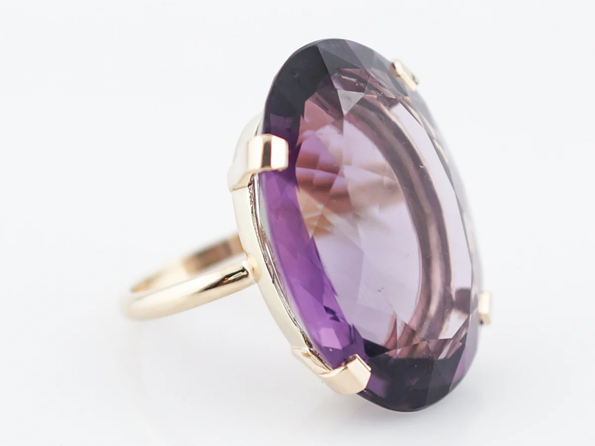 Vintage Cocktail Ring Mid-Century 31.44 Oval Cut Amethyst in 14k Yellow Gold - Image 3