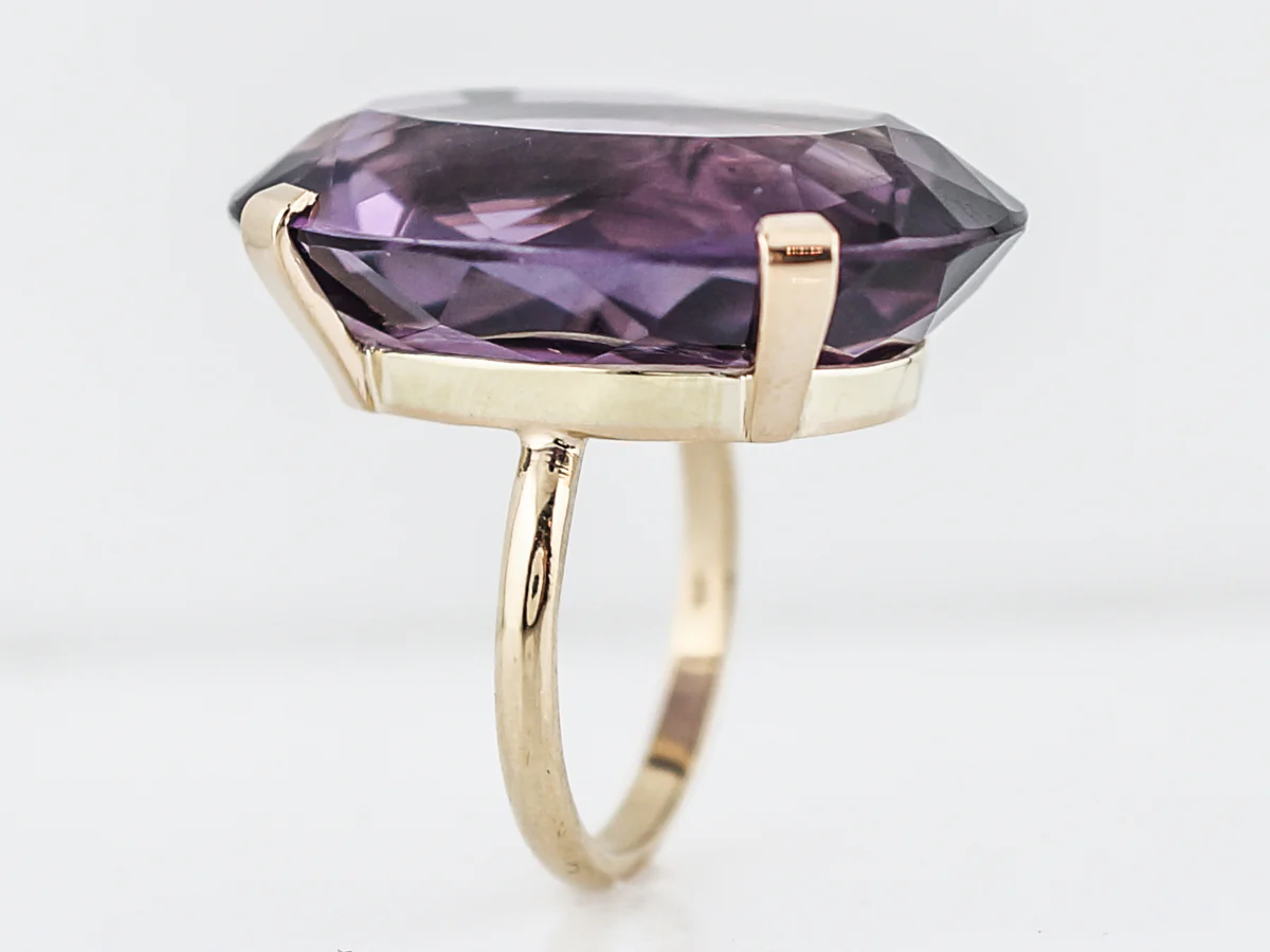 Vintage Cocktail Ring Mid-Century 31.44 Oval Cut Amethyst in 14k Yellow Gold - Image 5