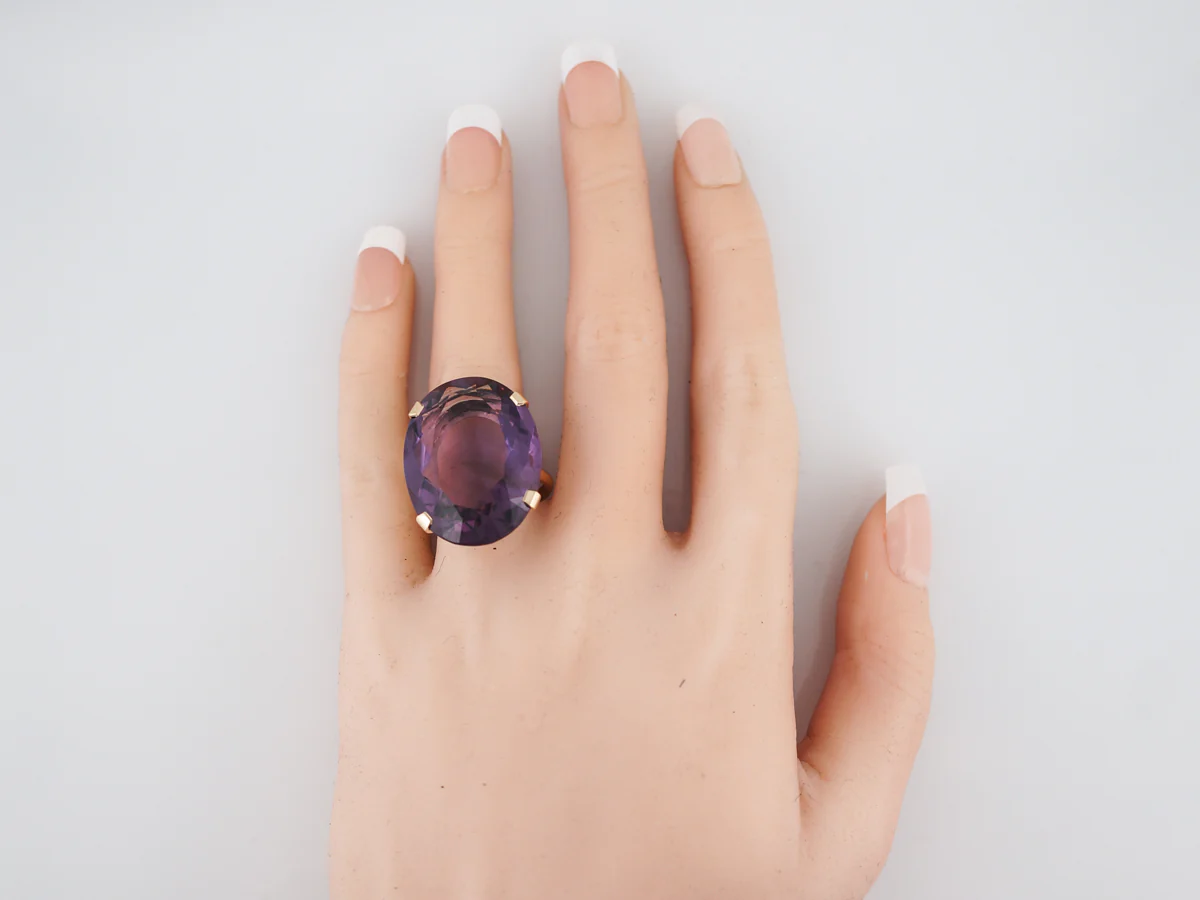 Vintage Cocktail Ring Mid-Century 31.44 Oval Cut Amethyst in 14k Yellow Gold - Image 6