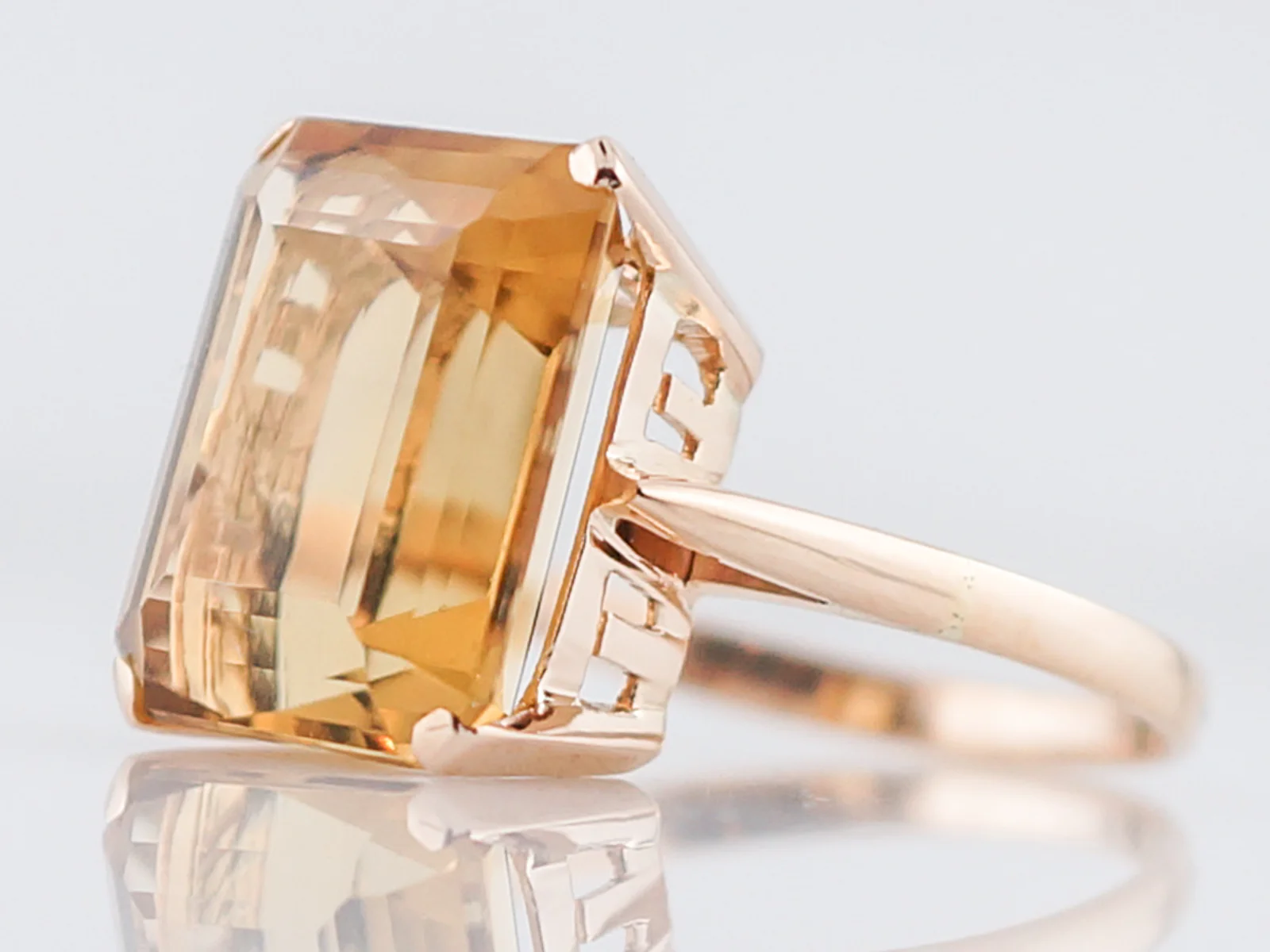 Vintage Cocktail Ring Mid-Century 7.06 Emerald Cut Citrine in 14k Yellow Gold - Image 2