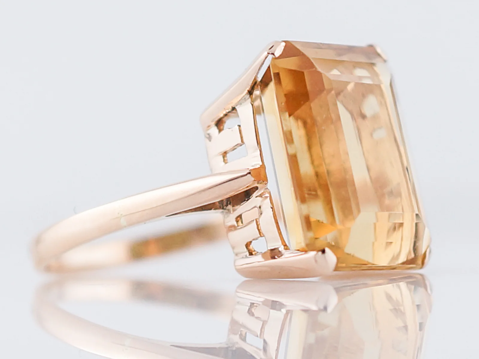 Vintage Cocktail Ring Mid-Century 7.06 Emerald Cut Citrine in 14k Yellow Gold - Image 3