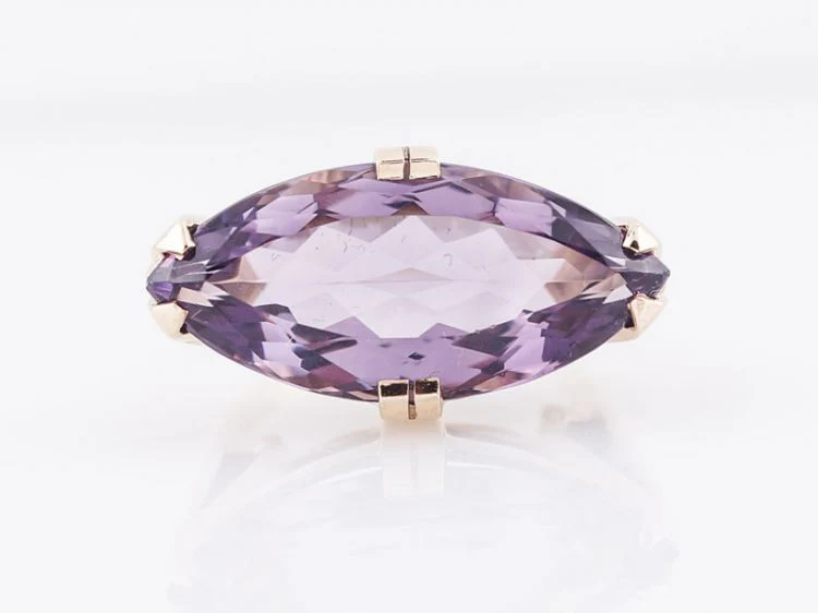 Vintage Cocktail Ring Mid-Century 9.00 Marquis Cut Amethyst in 10k Yellow Gold