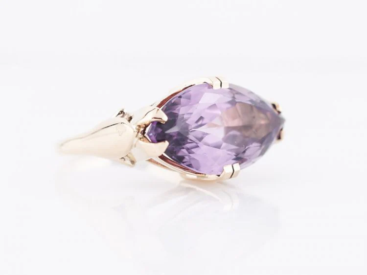 Vintage Cocktail Ring Mid-Century 9.00 Marquis Cut Amethyst in 10k Yellow Gold - Image 2