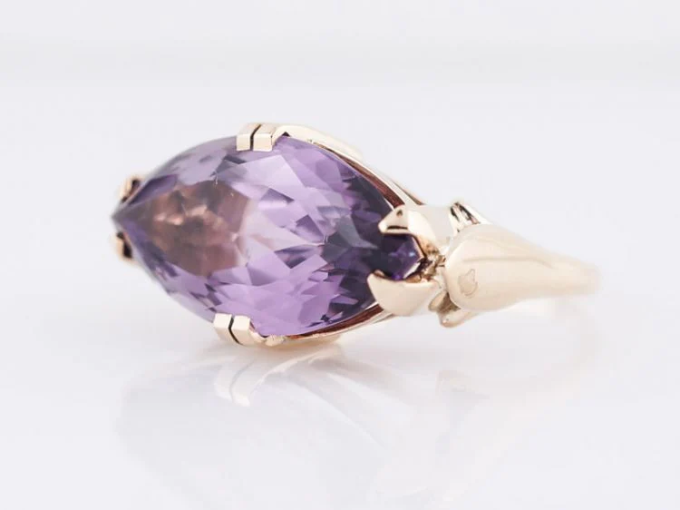 Vintage Cocktail Ring Mid-Century 9.00 Marquis Cut Amethyst in 10k Yellow Gold - Image 3