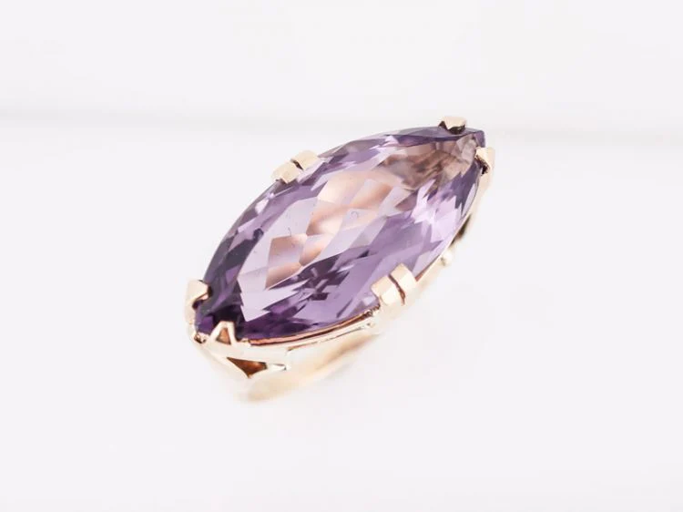 Vintage Cocktail Ring Mid-Century 9.00 Marquis Cut Amethyst in 10k Yellow Gold - Image 4