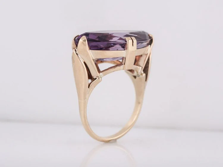 Vintage Cocktail Ring Mid-Century 9.00 Marquis Cut Amethyst in 10k Yellow Gold - Image 5