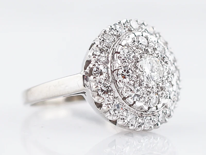 Vintage Cocktail Ring Mid-Century .97 Round Brilliant & Single Cut Diamonds in 14k White Gold - Image 3