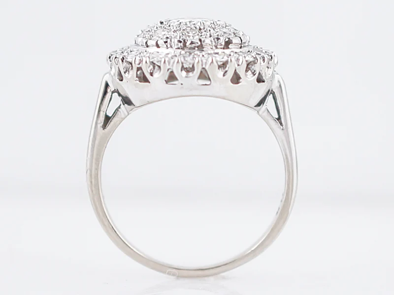 Vintage Cocktail Ring Mid-Century .97 Round Brilliant & Single Cut Diamonds in 14k White Gold - Image 4