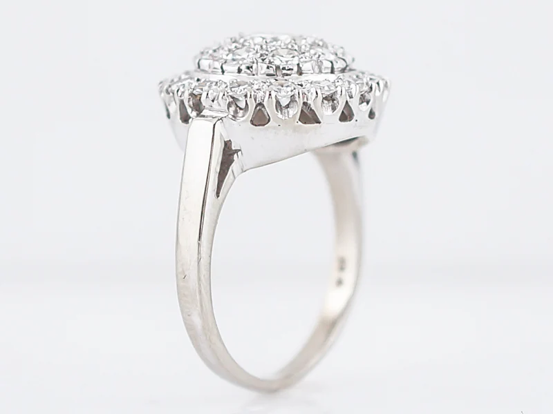 Vintage Cocktail Ring Mid-Century .97 Round Brilliant & Single Cut Diamonds in 14k White Gold - Image 5