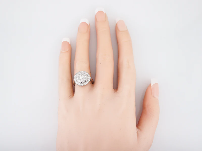 Vintage Cocktail Ring Mid-Century .97 Round Brilliant & Single Cut Diamonds in 14k White Gold - Image 6