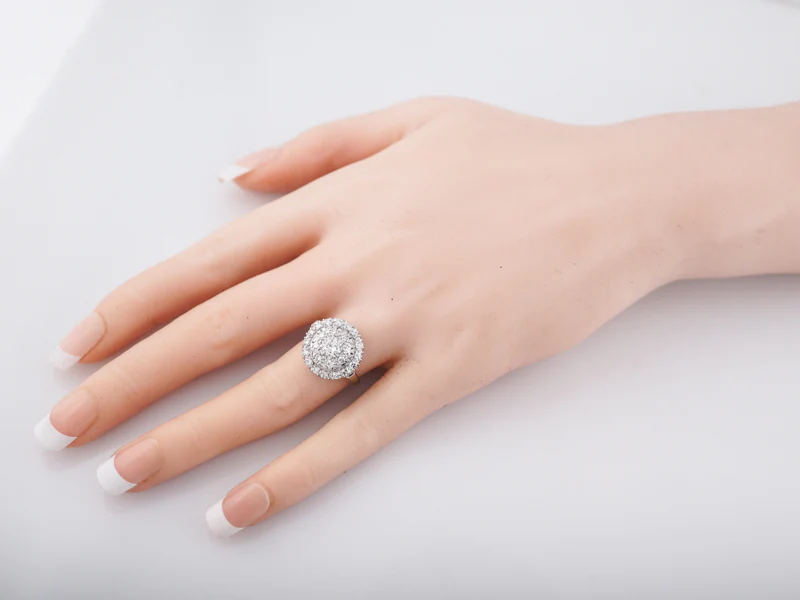 Vintage Cocktail Ring Mid-Century .97 Round Brilliant & Single Cut Diamonds in 14k White Gold - Image 7