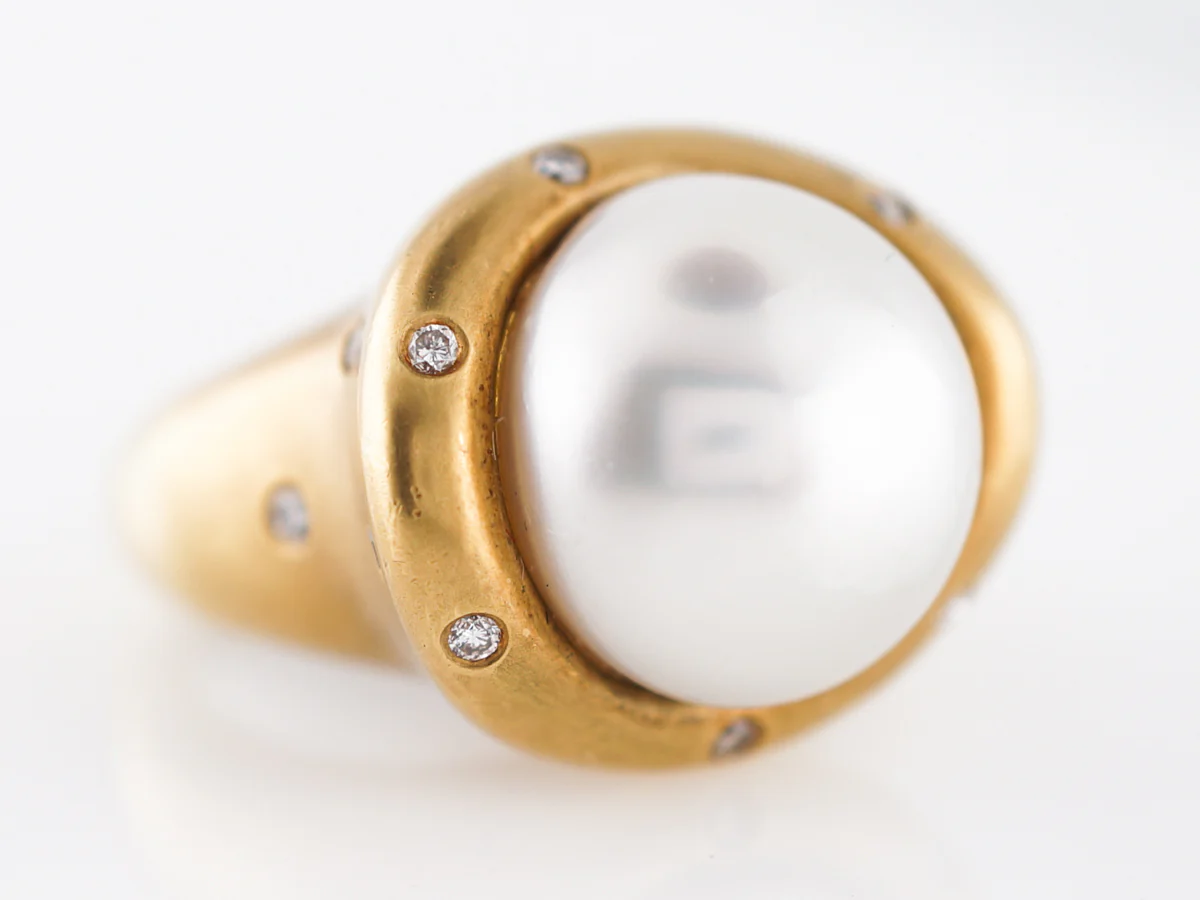Vintage Cocktail Ring Mid-Century South Sea Pearl in 18k Yellow Gold - Image 3