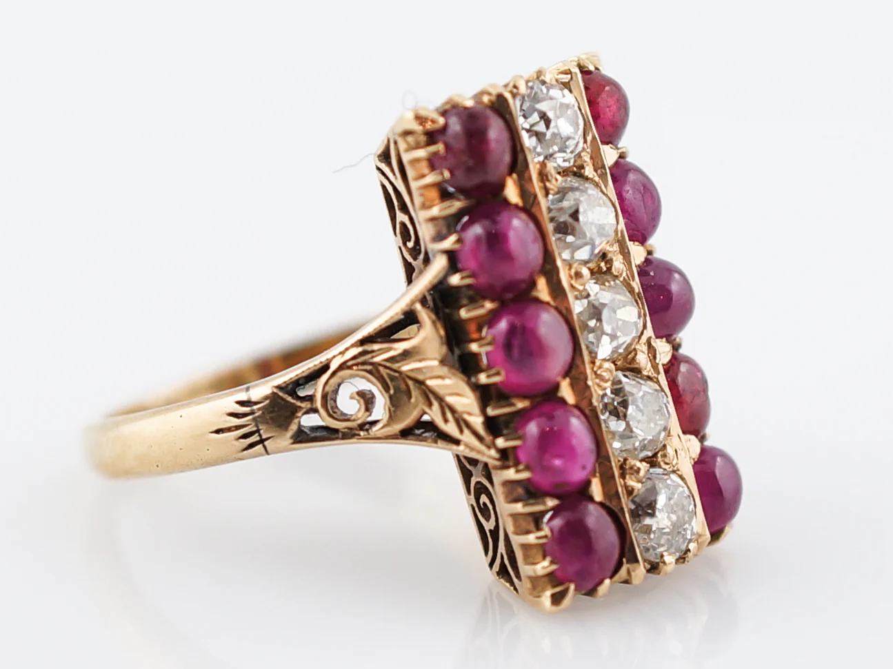 Vintage Cocktail Ring Retro 1.03 Old European Cut Diamond & Cabochon Cut Ruby in 18k Yellow Gold - Image 3
